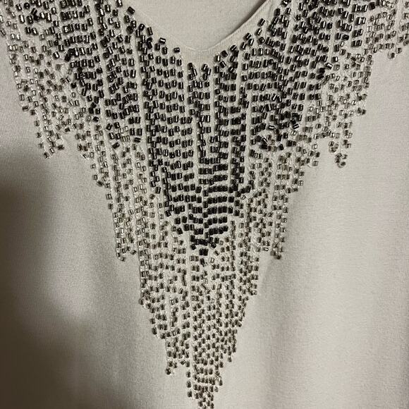 XOXO Women White Silver Beaded Tank Top Camisole V Neck Sleeveless XL - Picture 4 of 9